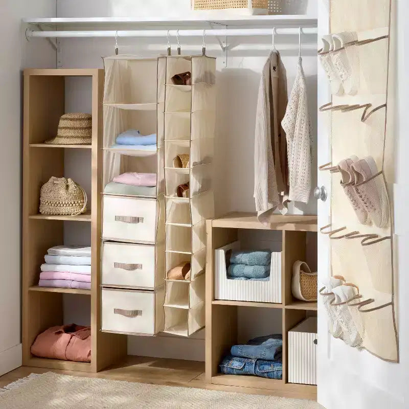Ensemble de rangement suspendu pour penderie, marron