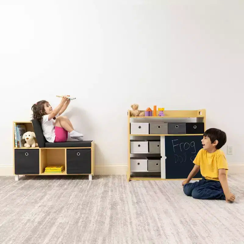 Coin lecture pour tout-petits en bois : cadre en MDF, quincaillerie en acier, 2 étagères, 2 tiroirs, ensemble de 5 pièces