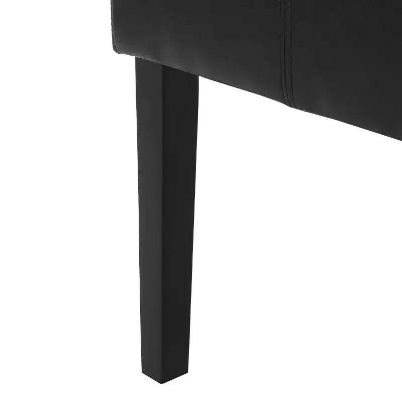 Faux Leather Upholstered Dining Chair with T-Stitching — Midnight Black / Espresso