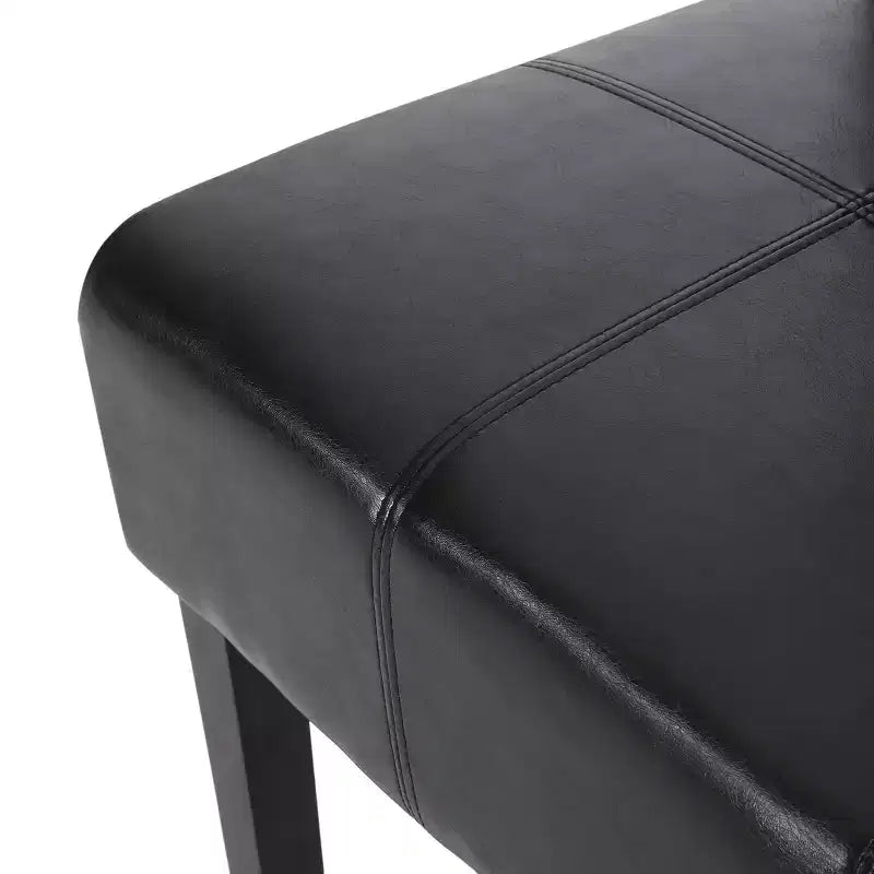 Faux Leather Upholstered Dining Chair with T-Stitching — Midnight Black / Espresso