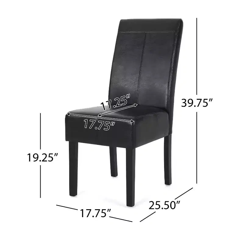 Faux Leather Upholstered Dining Chair with T-Stitching — Midnight Black / Espresso