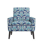 Fauteuil de style médiéval moderne pour petits espaces, motif brocart, bleu cobalt/gris