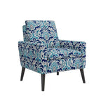 Fauteuil de style médiéval moderne pour petits espaces, motif brocart, bleu cobalt/gris