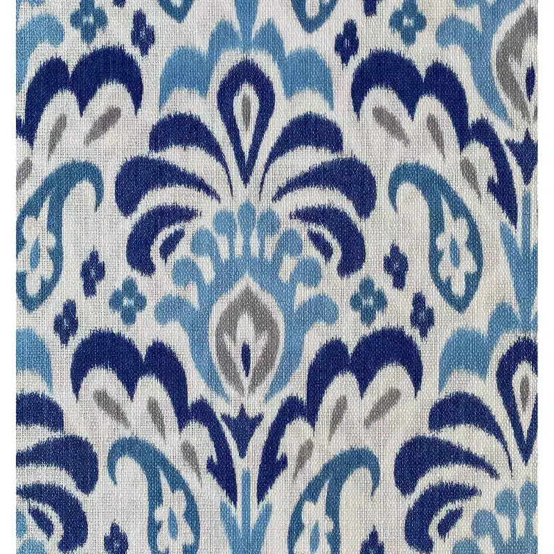 Medieval-modern style armchair for small spaces, brocade pattern, cobalt blue/grey