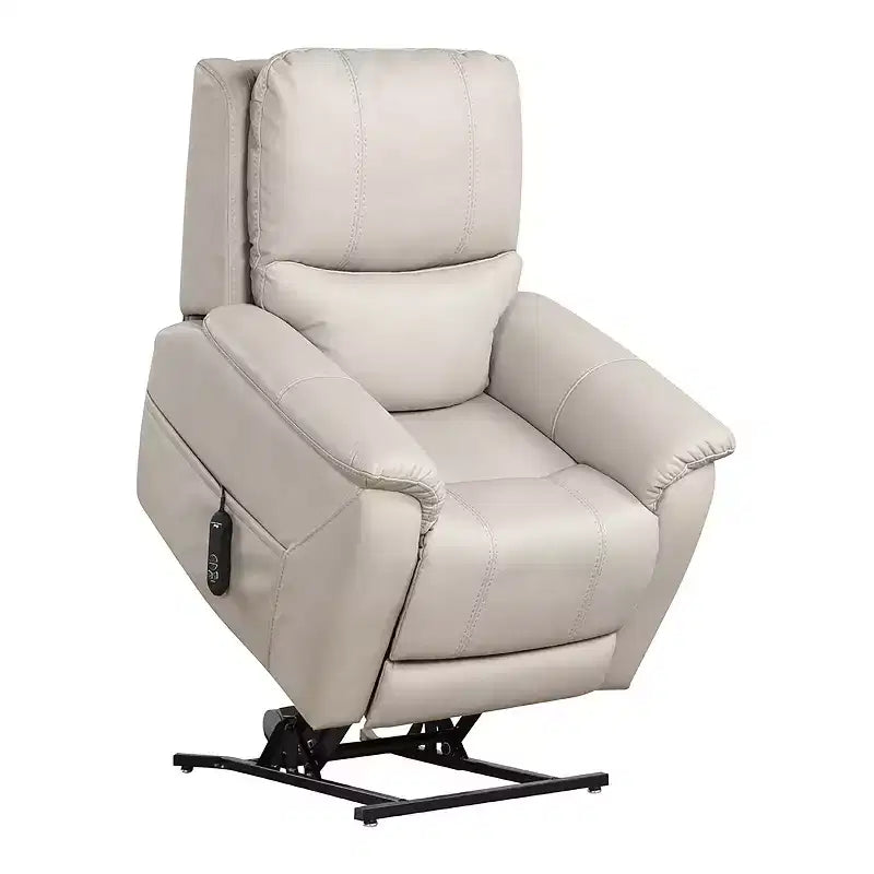 Fauteuil inclinable releveur électrique en similicuir Moonrise avec système d'appui-tête breveté gris clair