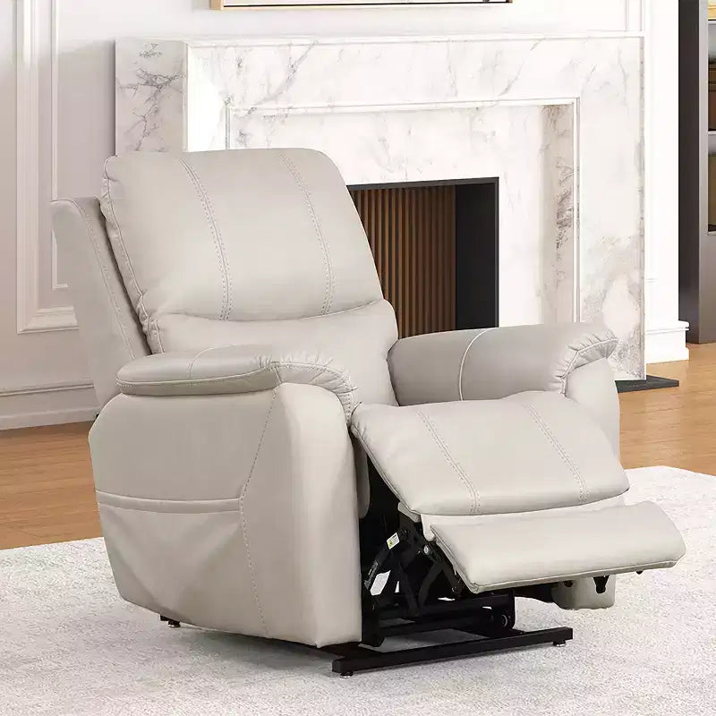 Moonrise Leatherette Powered Recliner Lift Chair with Patented Headrest System Light Gray