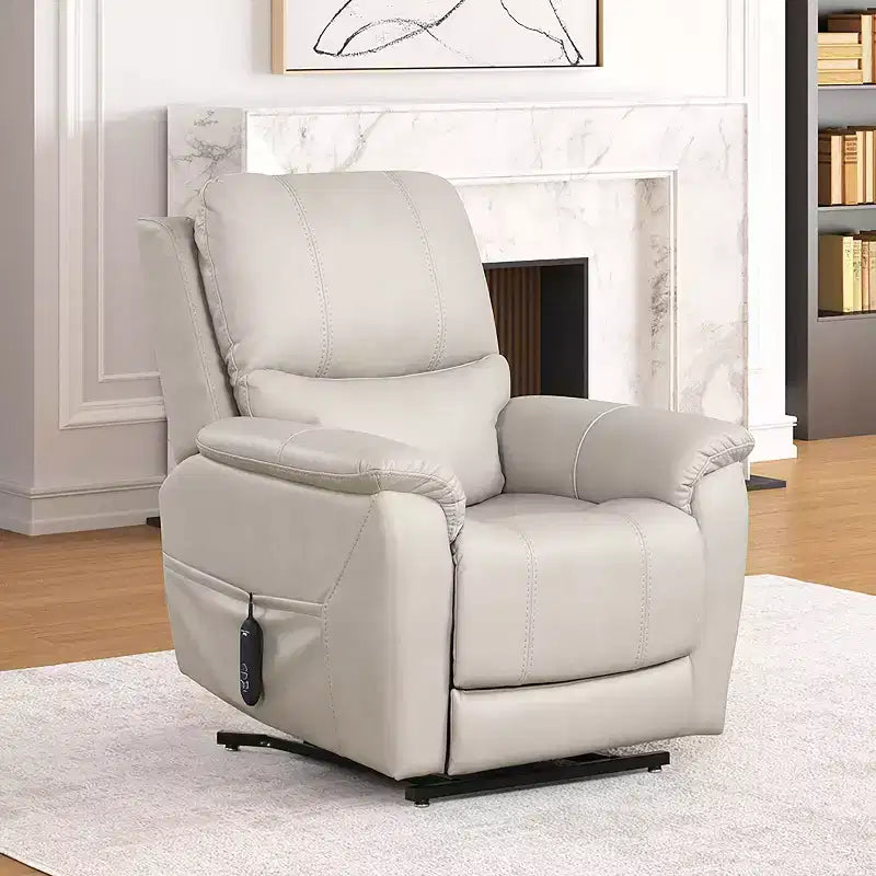 Moonrise Leatherette Powered Recliner Lift Chair with Patented Headrest System Light Gray