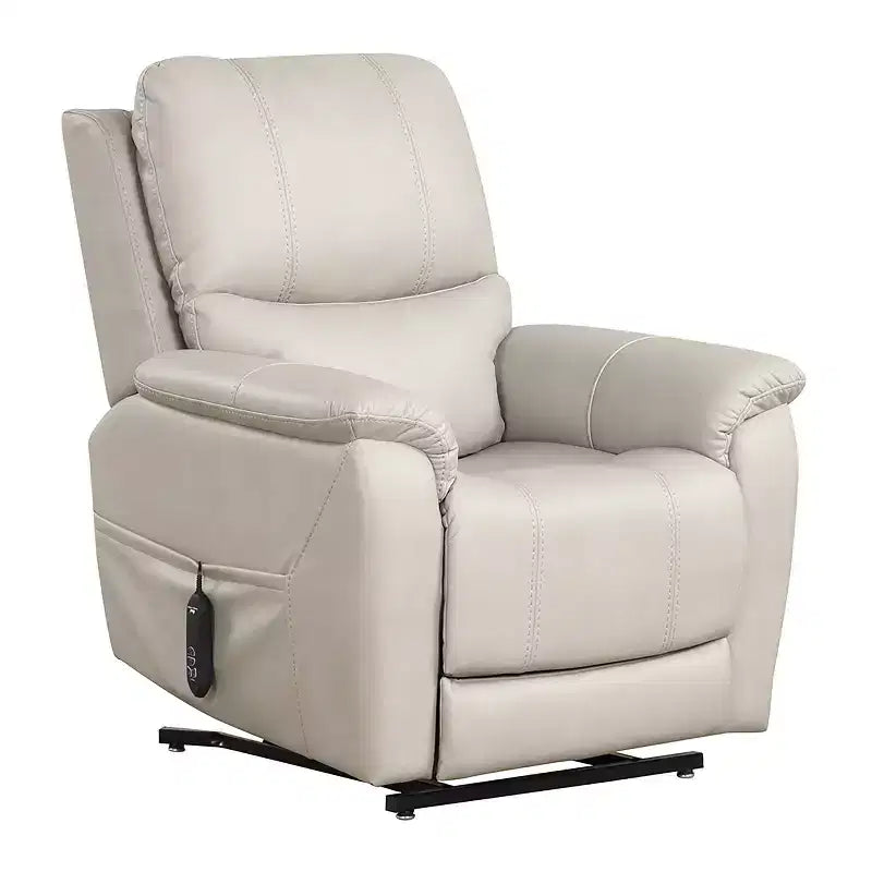 Fauteuil inclinable releveur électrique en similicuir Moonrise avec système d'appui-tête breveté gris clair