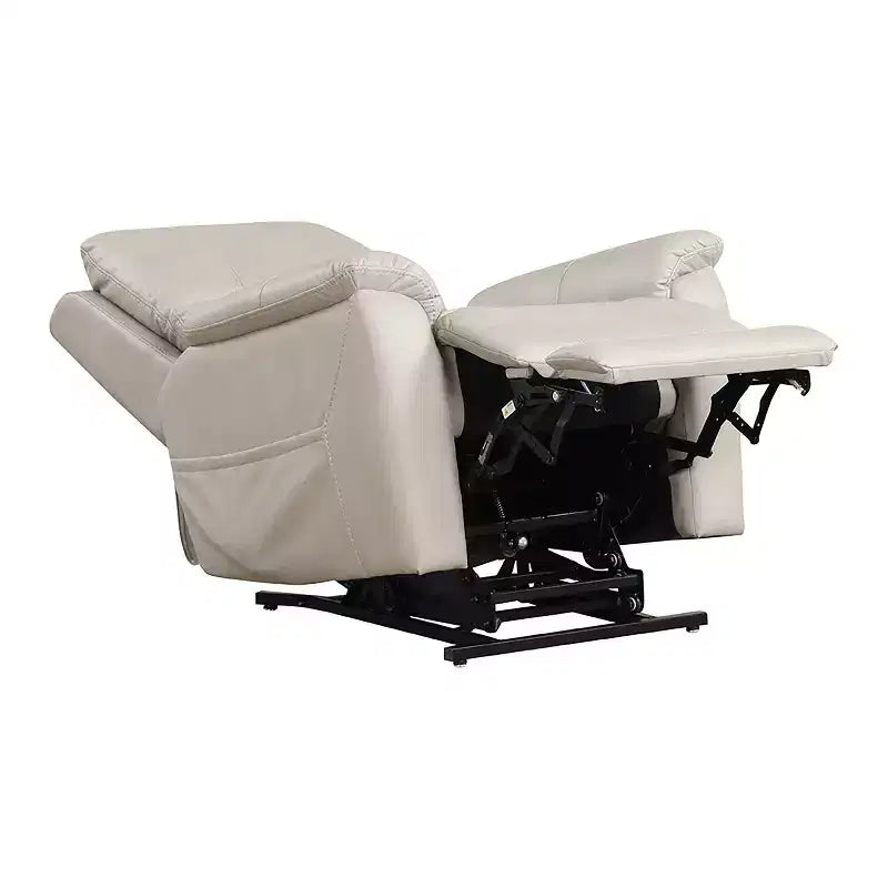 Fauteuil inclinable releveur électrique en similicuir Moonrise avec système d'appui-tête breveté gris clair