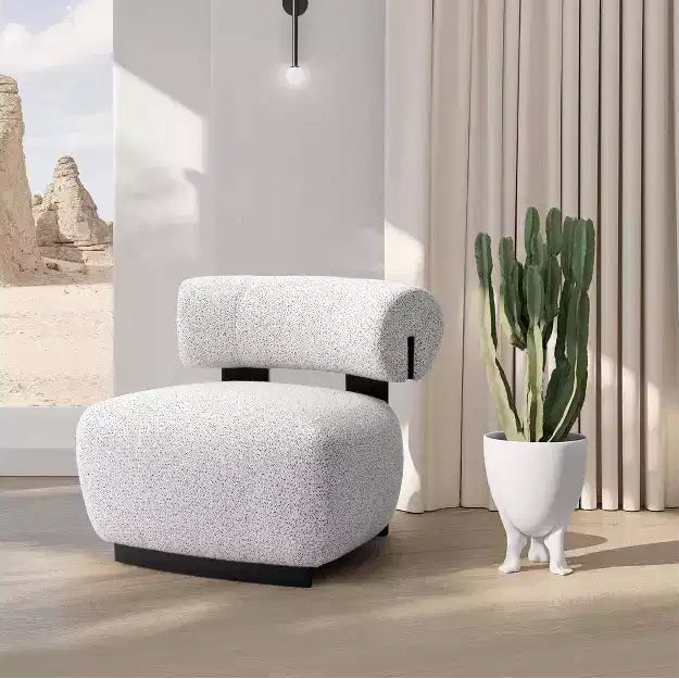 Manhattan Comfort Bartow Modern Woven Fabric Upholstered Accent Chair Ivory/Black
