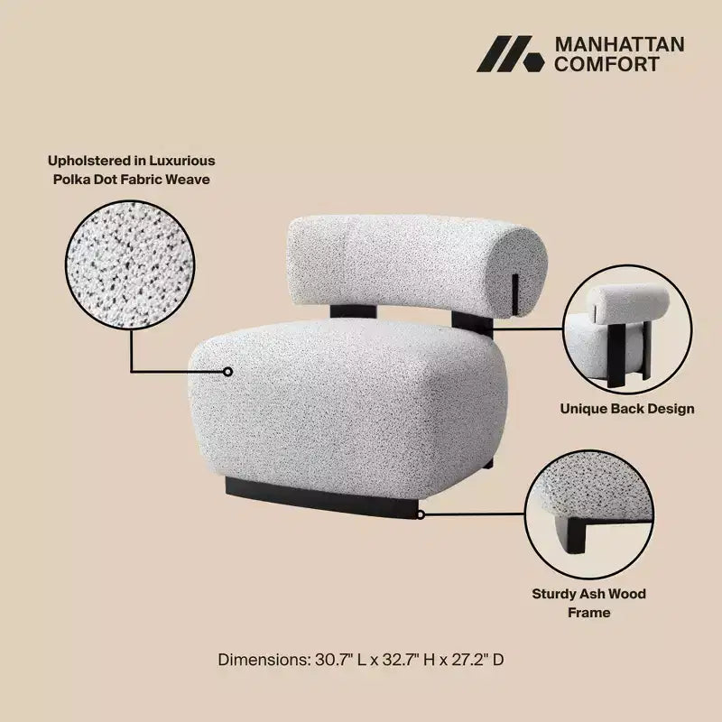 Modern woven fabric upholstered lounge chair, ivory/black