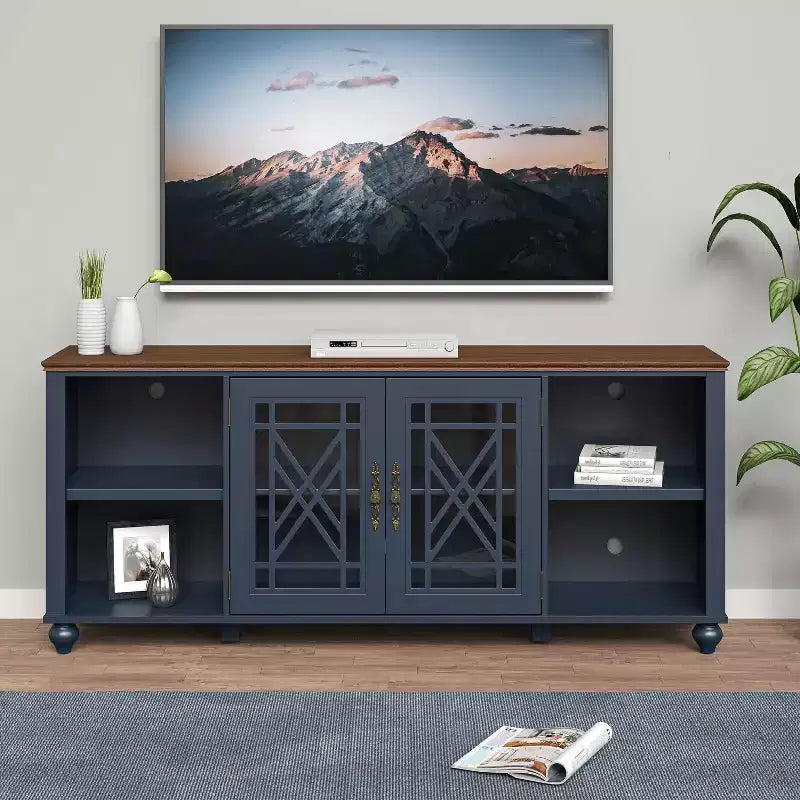 Meuble TV vintage de 178 cm pour téléviseurs jusqu'à 203 cm, bleu marine