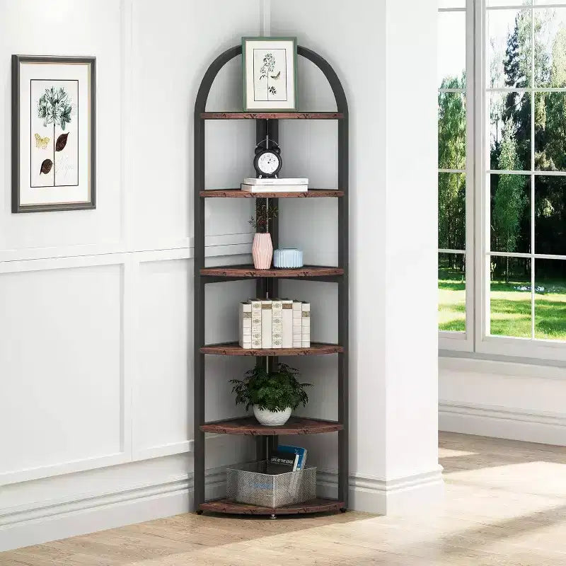 70.87" Tall 6 Tier Corner Bookcase for Home Office Brown