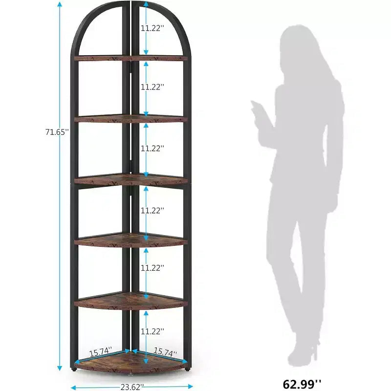 70.87" Tall 6 Tier Corner Bookcase for Home Office Brown