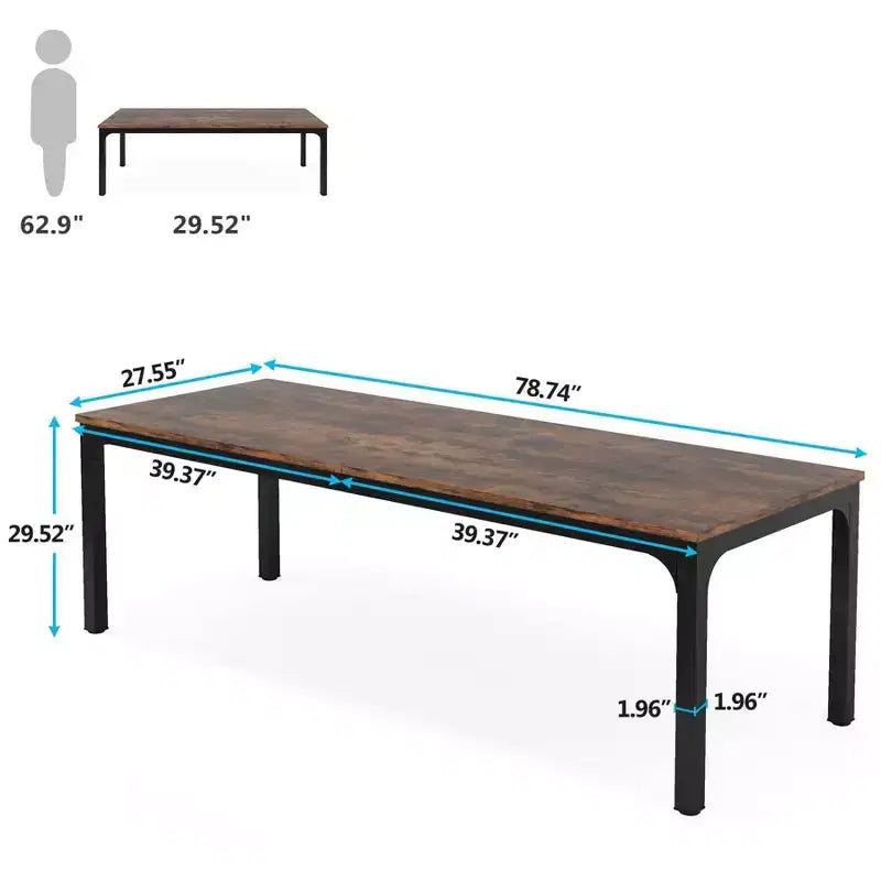 Bureau d'ordinateur extra long de 199,9 cm pour bureau à domicile marron/noir