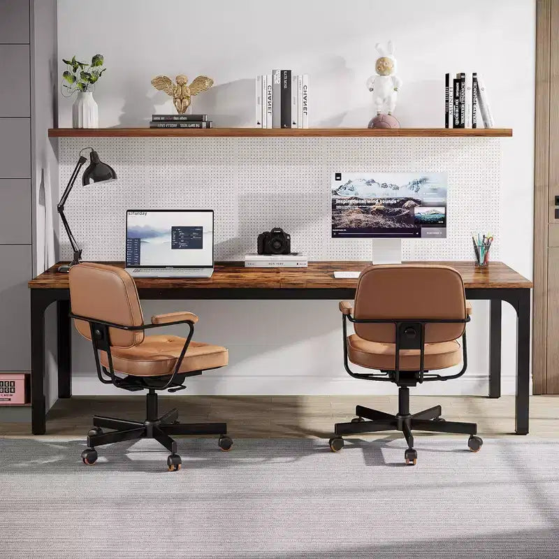 Bureau d'ordinateur extra long de 199,9 cm pour bureau à domicile marron/noir