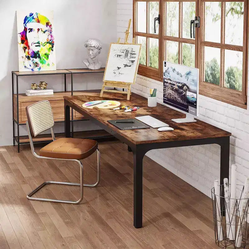 Bureau d'ordinateur extra long de 199,9 cm pour bureau à domicile marron/noir