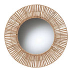 Miroir décoratif suspendu de style bohème moderne en métal et en jonc de mer brun naturel