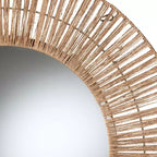 Miroir décoratif suspendu de style bohème moderne en métal et en jonc de mer brun naturel