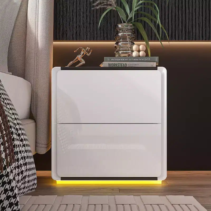 Table de chevet moderne avec lumières LED et 2 tiroirs