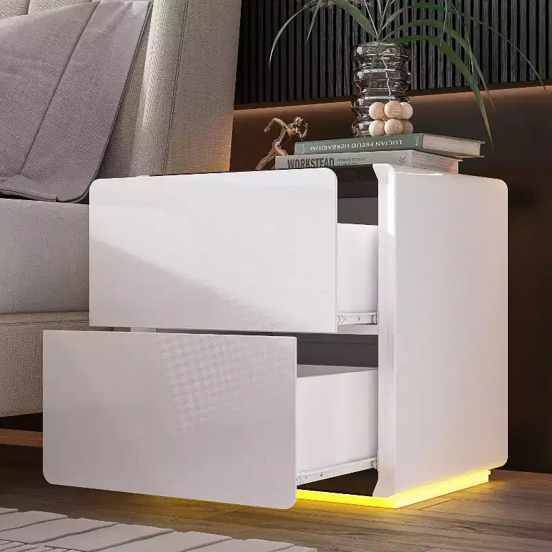 Table de chevet moderne avec lumières LED et 2 tiroirs