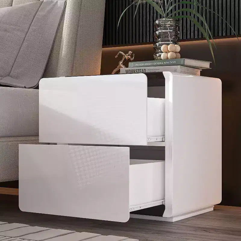 Table de chevet moderne avec lumières LED et 2 tiroirs