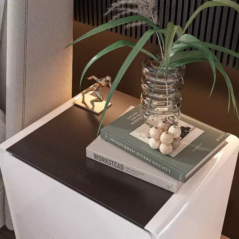 Table de chevet moderne avec lumières LED et 2 tiroirs