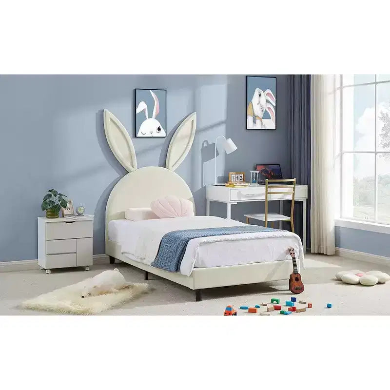Cadre de lit plateforme double pour enfants avec tête de lit rembourrée