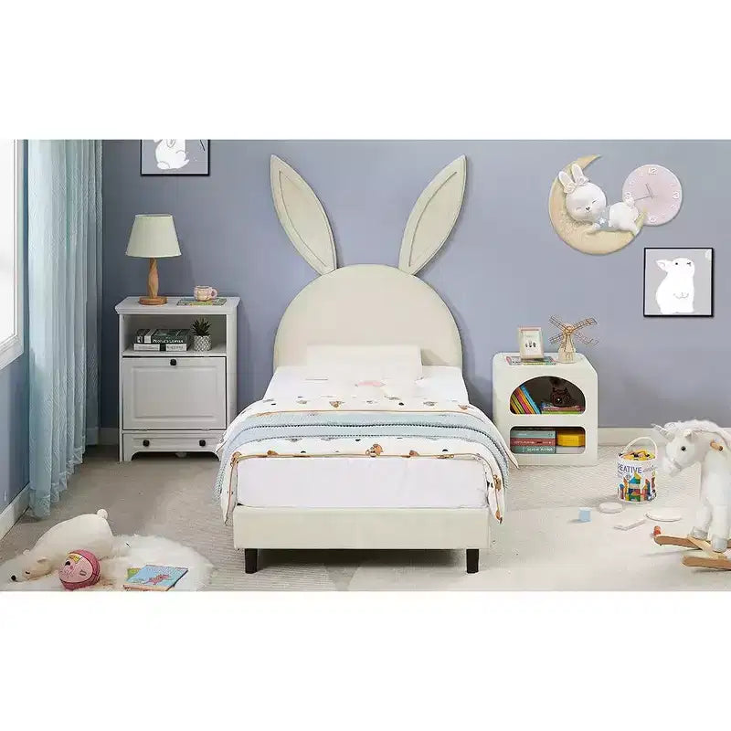 Cadre de lit plateforme double pour enfants avec tête de lit rembourrée