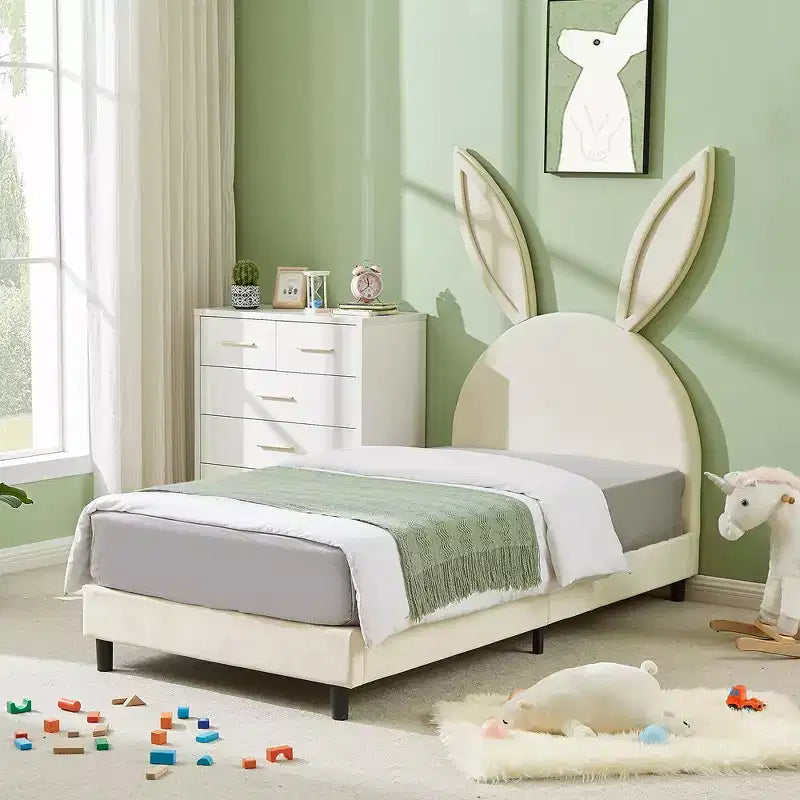 Cadre de lit plateforme double pour enfants avec tête de lit rembourrée