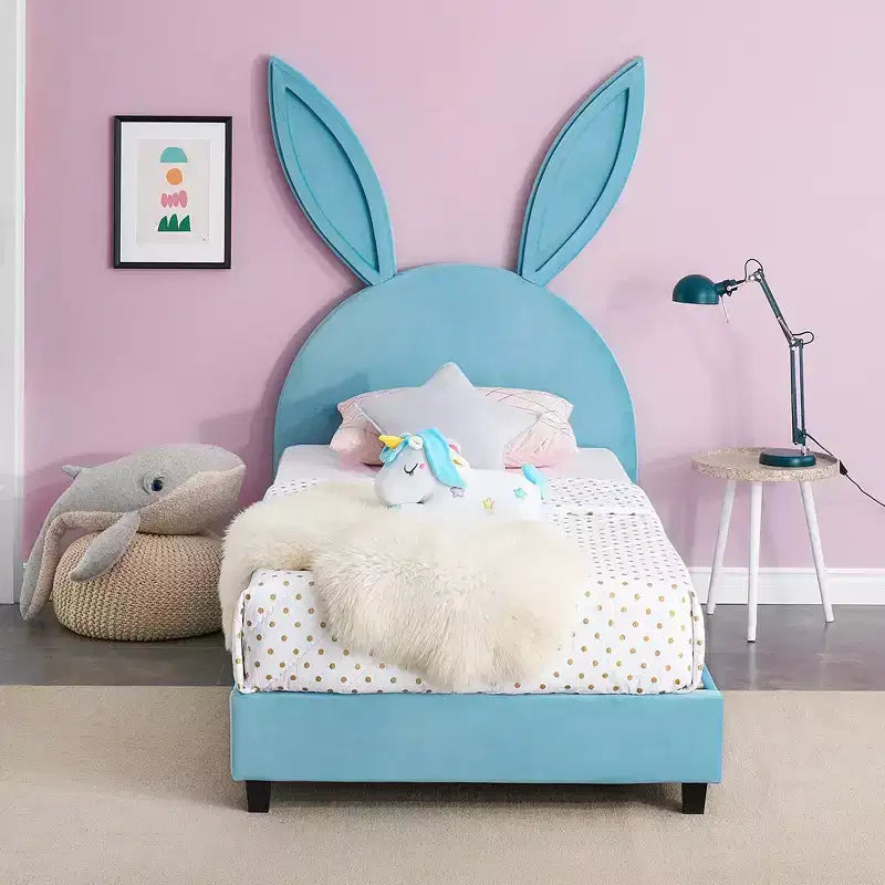 Cadre de lit plateforme double pour enfants avec tête de lit rembourrée