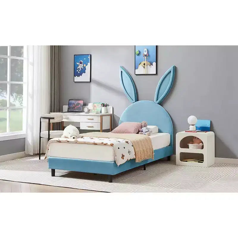 Cadre de lit plateforme double pour enfants avec tête de lit rembourrée