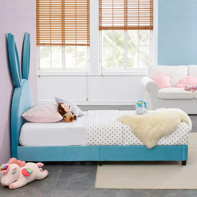 Cadre de lit plateforme double pour enfants avec tête de lit rembourrée
