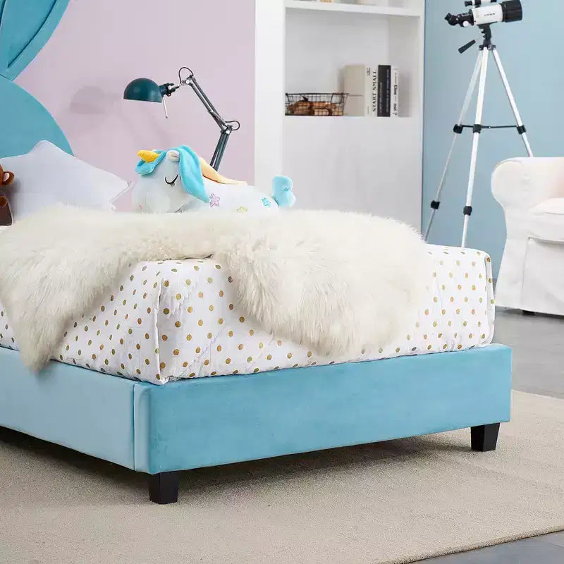 Cadre de lit plateforme double pour enfants avec tête de lit rembourrée