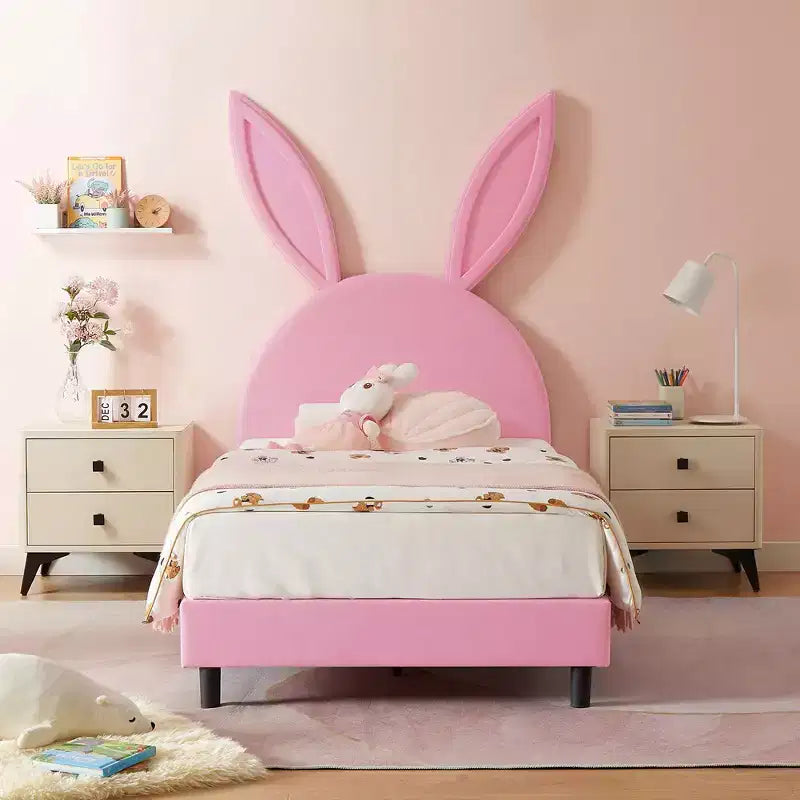 Cadre de lit plateforme double pour enfants avec tête de lit rembourrée