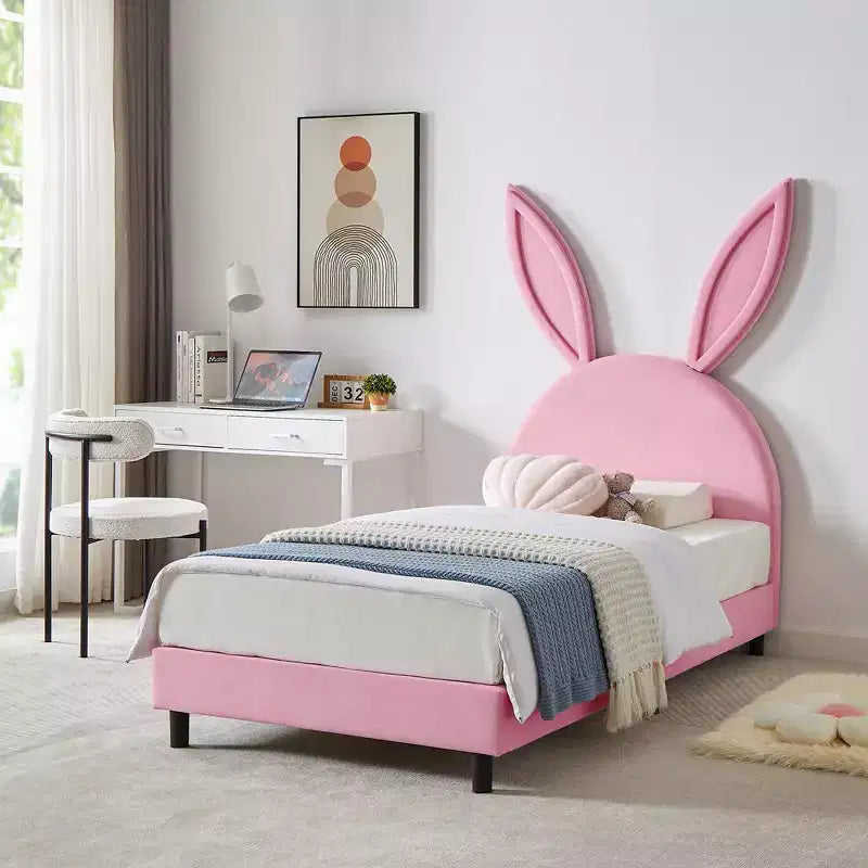 Cadre de lit plateforme double pour enfants avec tête de lit rembourrée