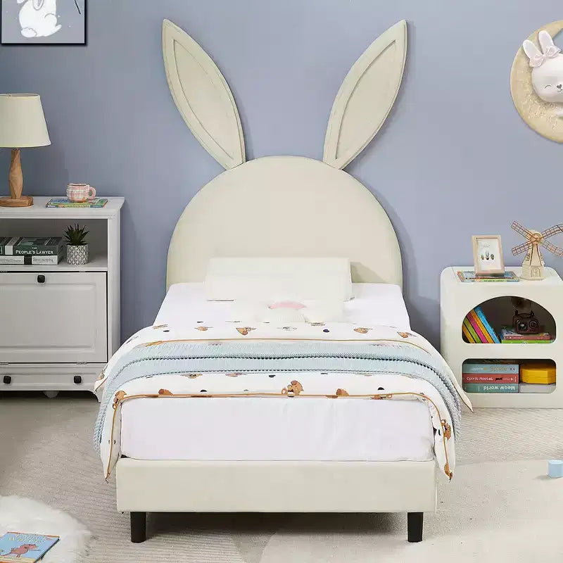 Cadre de lit plateforme double pour enfants avec tête de lit rembourrée