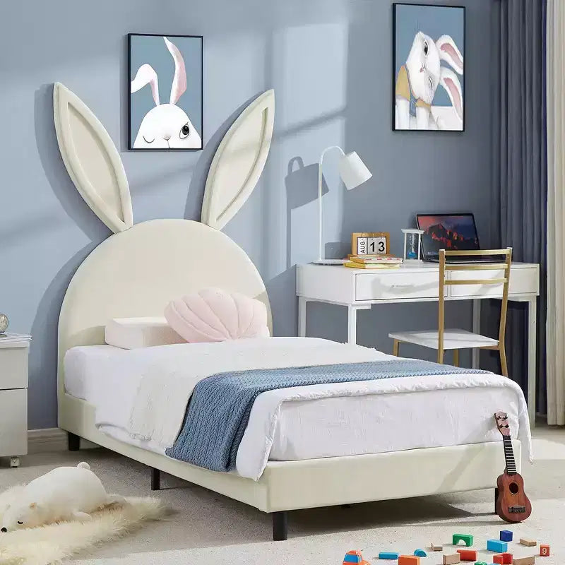 Cadre de lit plateforme double pour enfants avec tête de lit rembourrée