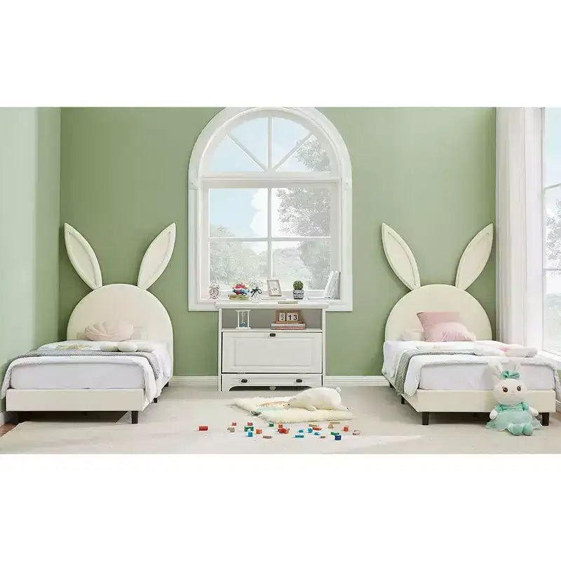 Cadre de lit plateforme double pour enfants avec tête de lit rembourrée