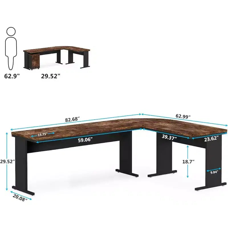 Bureau de direction en L de 210 cm avec caisson mobile à 3 tiroirs