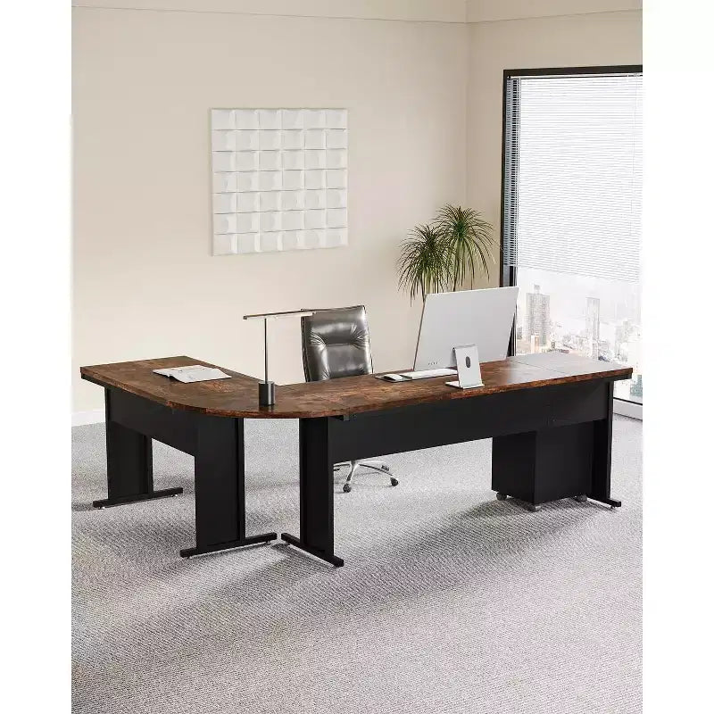 Bureau de direction en L de 210 cm avec caisson mobile à 3 tiroirs