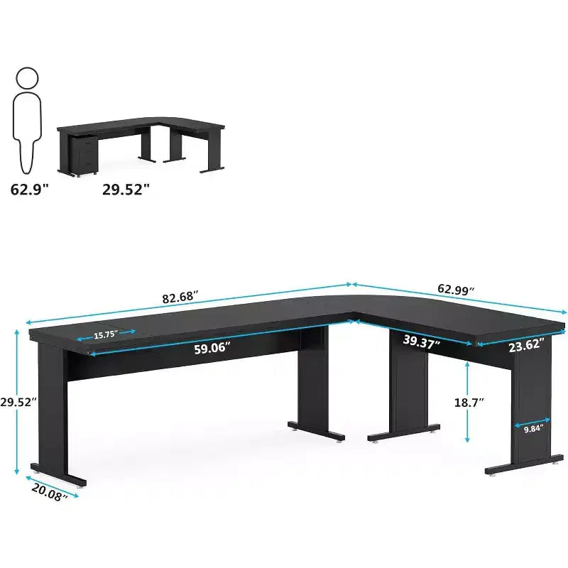 82.68 L-Shaped Executive Desk with 3-Drawer Mobile File Cabinet