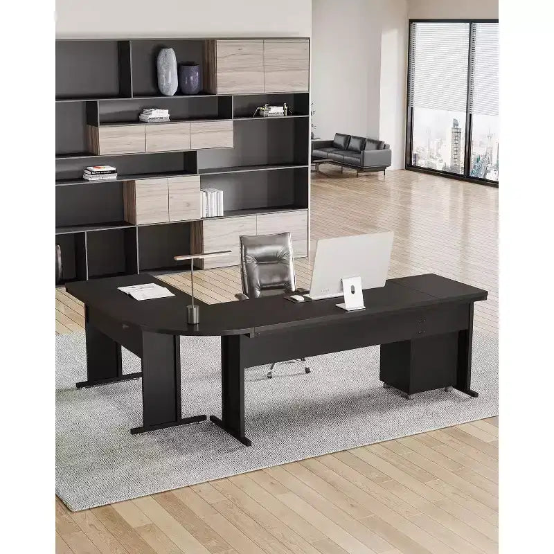 82.68 L-Shaped Executive Desk with 3-Drawer Mobile File Cabinet