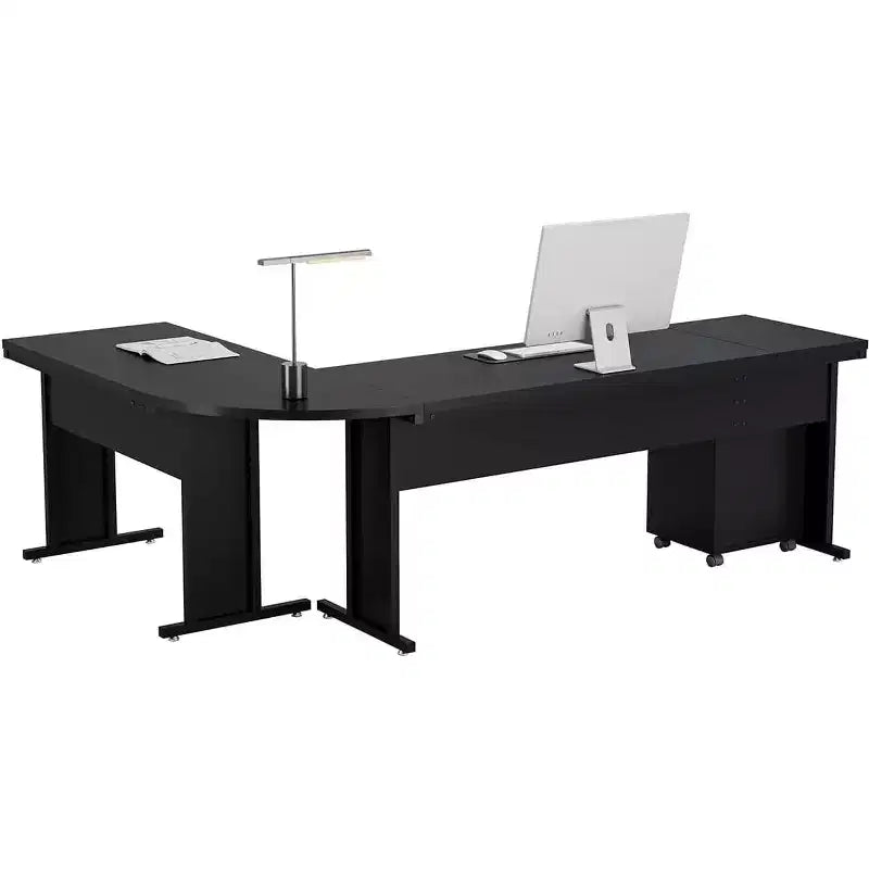 Bureau de direction en L de 210 cm avec caisson mobile à 3 tiroirs