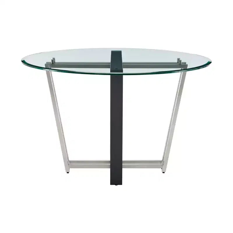 Round Glass Brushed Stainless Steel and Iron Base Dining Table
