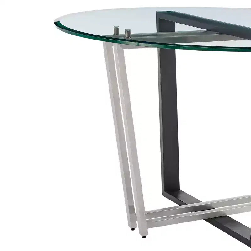 Round Glass Brushed Stainless Steel and Iron Base Dining Table