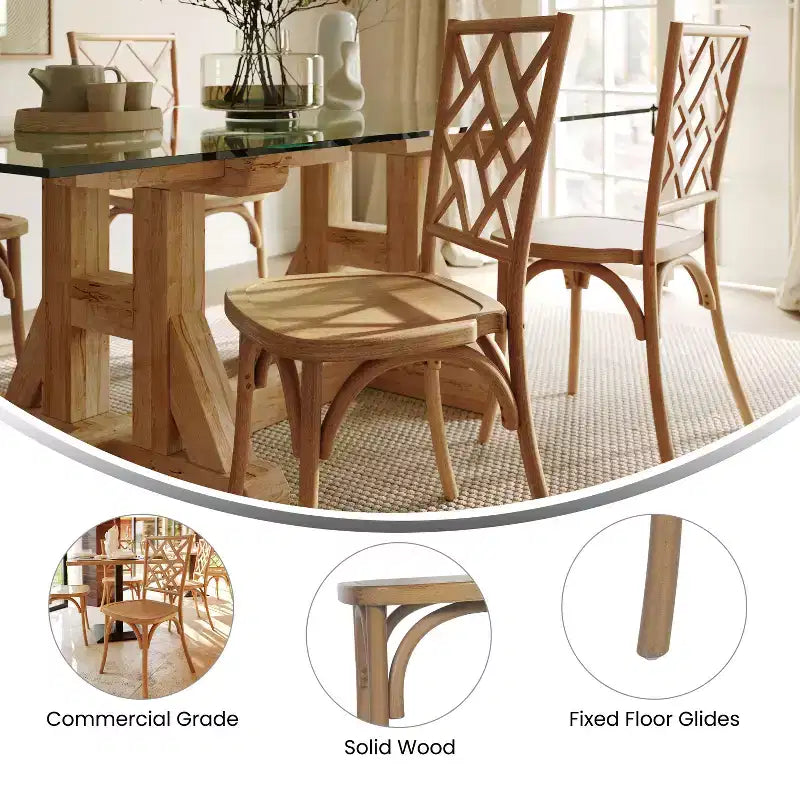 Chaises de salle à manger empilables en bois massif de qualité commerciale avec un dossier au design exquis.