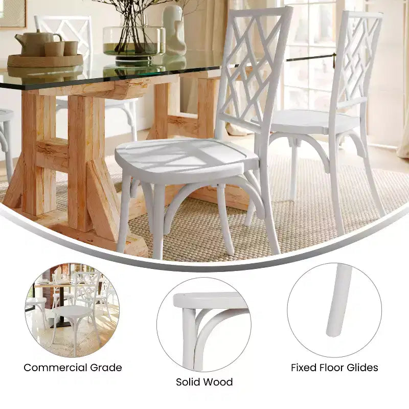 Chaises de salle à manger empilables en bois massif de qualité commerciale avec un dossier au design exquis.