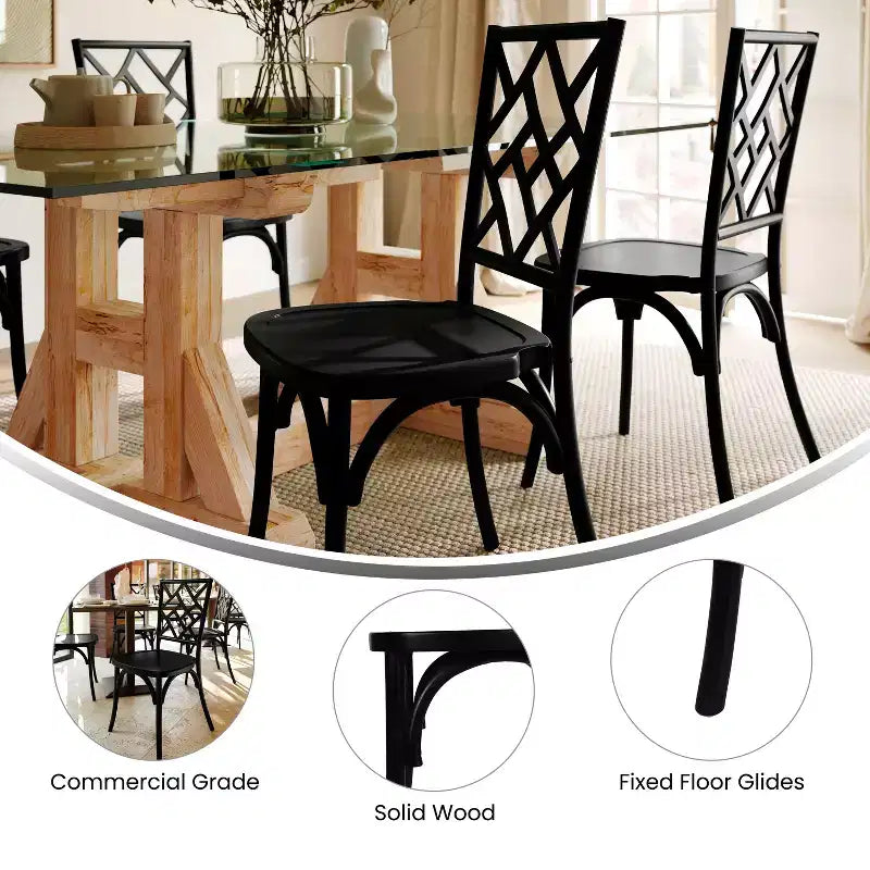 Chaises de salle à manger empilables en bois massif de qualité commerciale avec un dossier au design exquis.