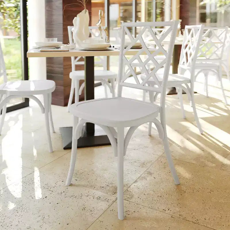 Commercial-grade solid wood stackable dining chairs with exquisite backrest design.